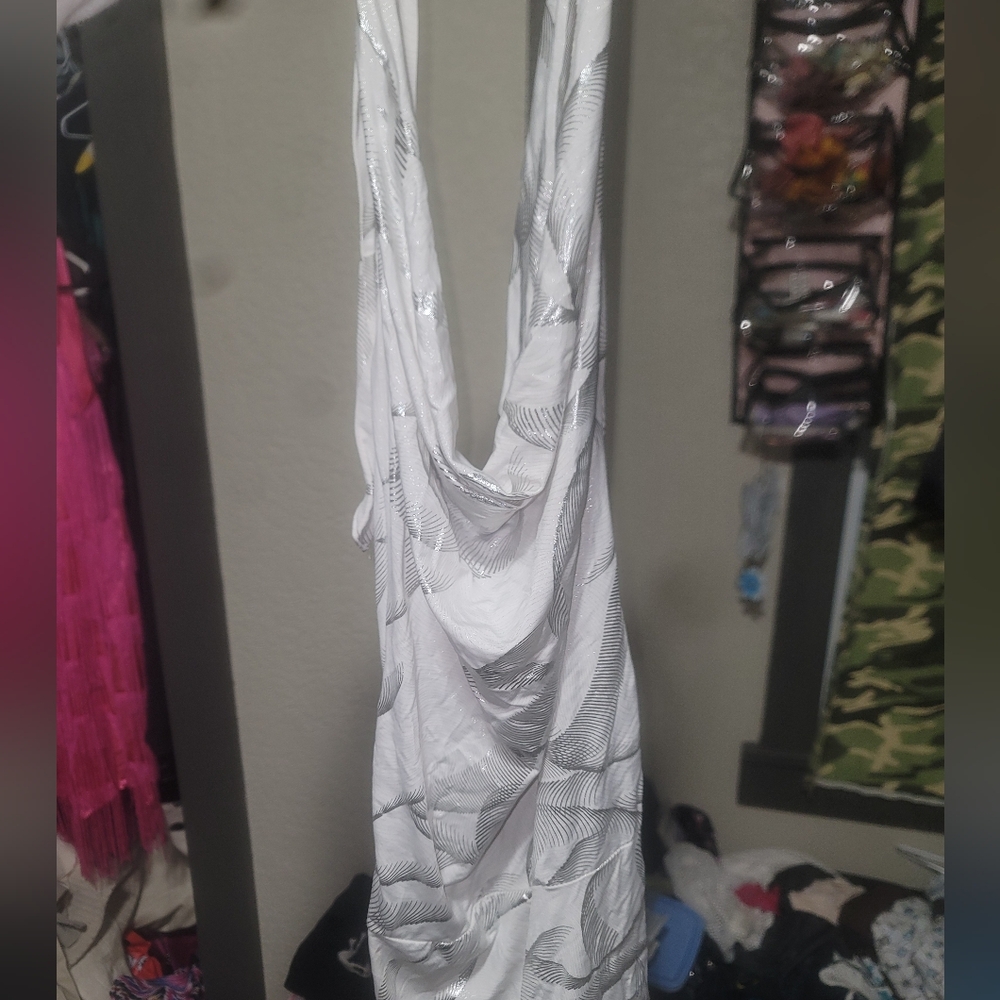 Wet Seal Silver and White Halter Bodycon Dress